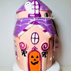 Pink Halloween Haunted House Cookie Jar Gingerbread Sweet Ghost Pumpkin Door